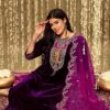 Women's Velvet Embroidery Kurta Pant Dupatta Set