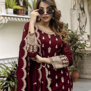 Women's Art Silk Embroidered Kurta Pant Dupatta Set