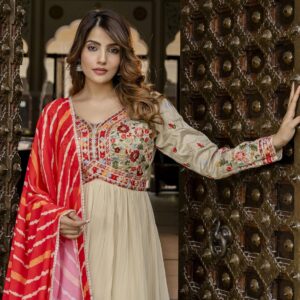 Women's Georgette Embroidered Anarkali Kurta Pant Set