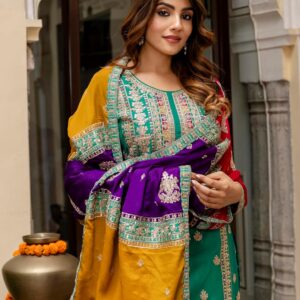 Women's Chinon Silk Embroidered Salwar Suit Set