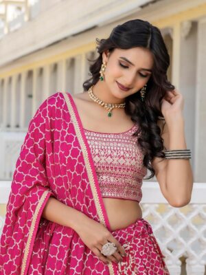 Women's Art Silk Embroidered Lehenga Choli Dupatta Set