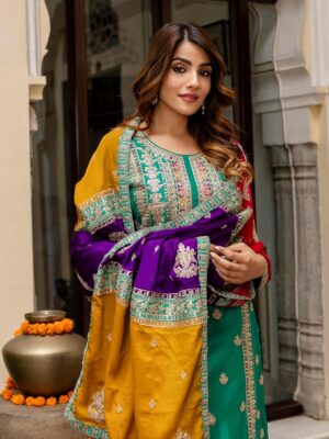 Women's Chinon Silk Embroidered Salwar Suit Set